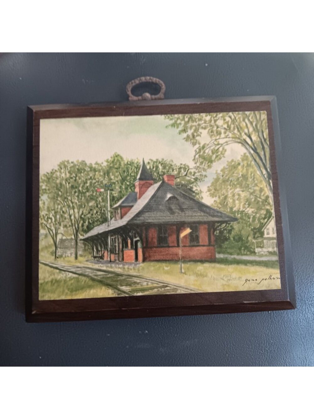 Vintage Litho Wall Hanging MCM Train Depot Artwork Gene Pelham Rustic Decor